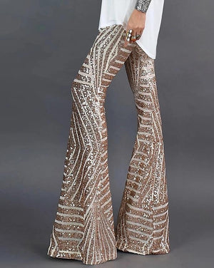 Glamorous Flared Sequin Trousers for Women | Stylish Elegance