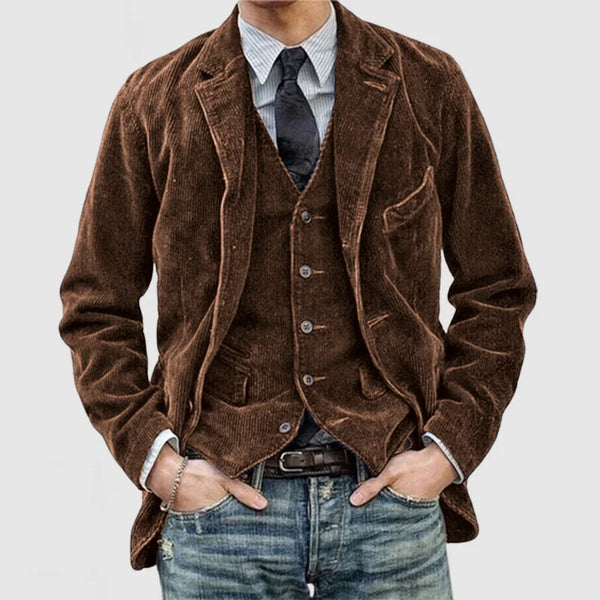Stylish Corduroy Blazer and Waistcoat Set for Men