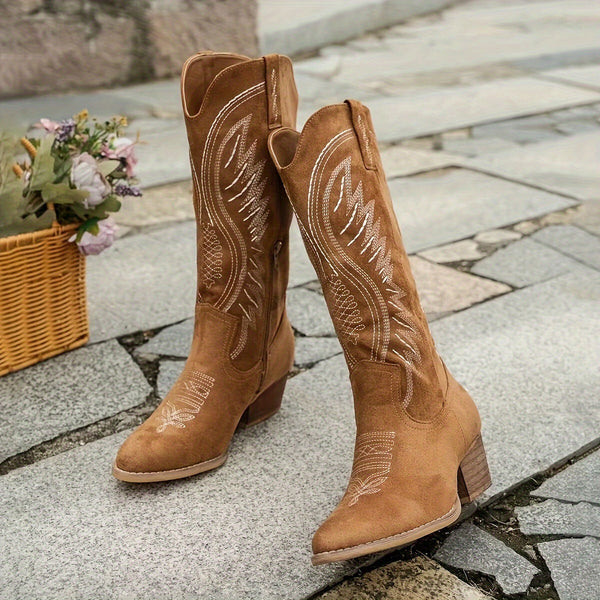 Stylish Ladies' Cowboy Boots with Chunky Heel