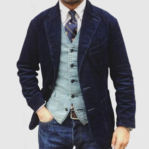 Stylish Corduroy Blazer and Waistcoat Set for Men