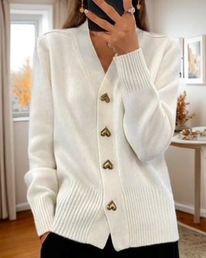 Stylish Heart Button Cardigan - Elegant Design