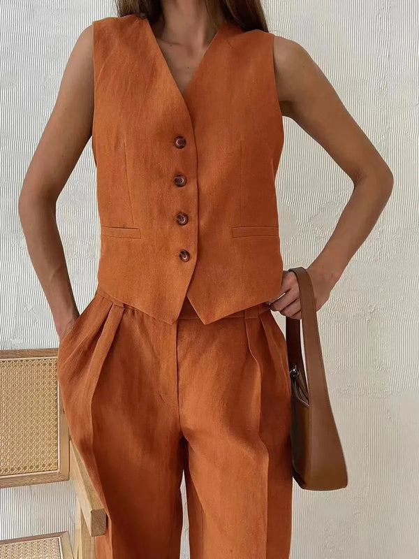 Stylish Cotton Linen Two-Piece Outfit