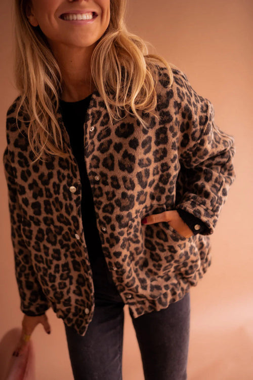 Stylish Women's Leopard Print Bomber Jacket