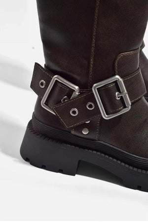 Stylish Knee-High Flat Boots with Retro Buckle