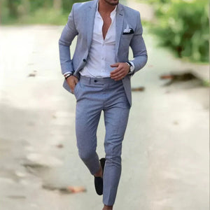 Lightweight Breathable Linen Suit - Slim Fit 2-Piece for Summer Weddings & Office