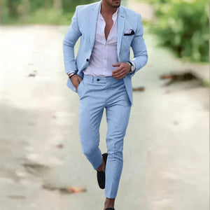 Lightweight Breathable Linen Suit - Slim Fit 2-Piece for Summer Weddings & Office