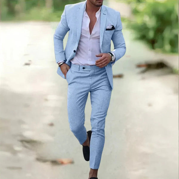 Lightweight Breathable Linen Suit - Slim Fit 2-Piece for Summer Weddings & Office
