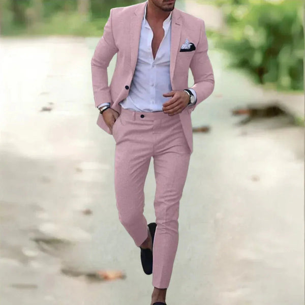 Lightweight Breathable Linen Suit - Slim Fit 2-Piece for Summer Weddings & Office