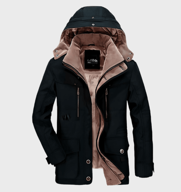 Warm Insulated Winter Coat for Men with Hood and Spacious Pockets