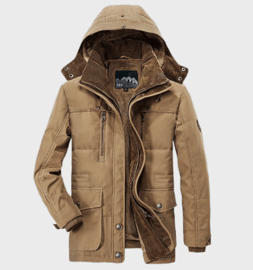 Warm Insulated Winter Coat for Men with Hood and Spacious Pockets