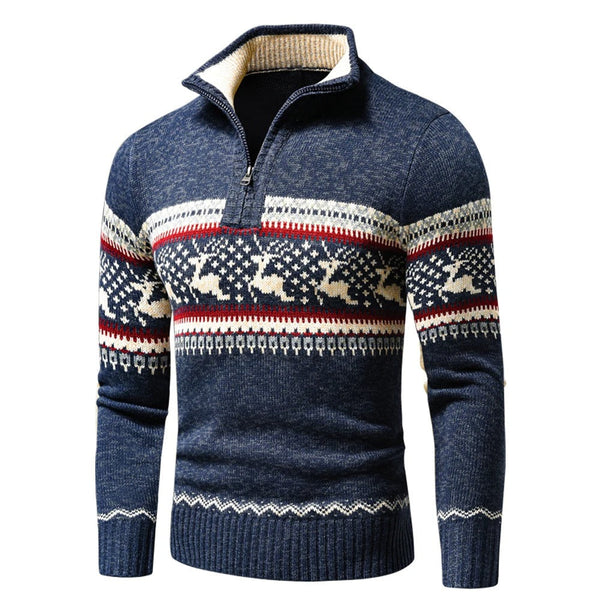 Cozy Warm Men's Christmas Jumper with Zip and High Collar