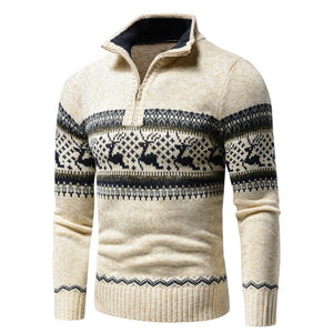 Cozy Warm Men's Christmas Jumper with Zip and High Collar