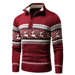 Cozy Warm Men's Christmas Jumper with Zip and High Collar