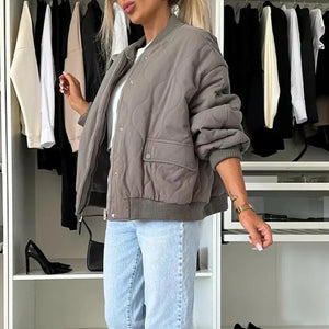 Chic Women's Padded Bomber Jacket - Fashionable and Cozy