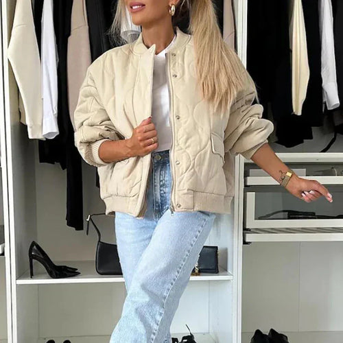 Chic Women's Padded Bomber Jacket - Fashionable and Cozy