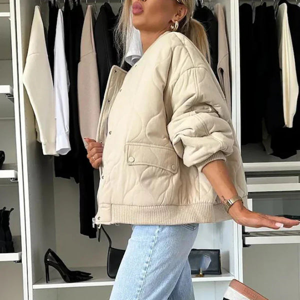 Chic Women's Padded Bomber Jacket - Fashionable and Cozy