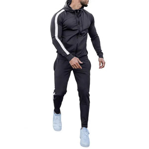 Stylish Men's Hooded Tracksuit with Contrast White Stripes