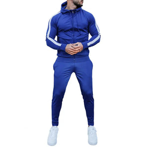 Stylish Men's Hooded Tracksuit with Contrast White Stripes