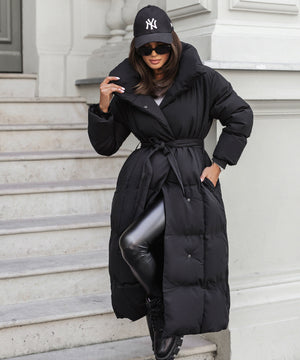 Stylish Black Oversized Women's Parka with Belt