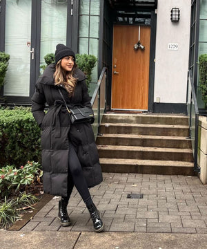 Stylish Black Oversized Women's Parka with Belt