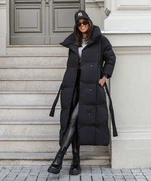 Stylish Black Oversized Women's Parka with Belt