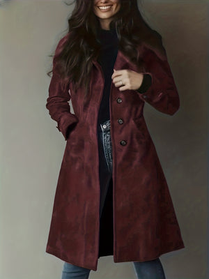 Chic Vintage Women's Coat - Classic Notched Lapel, Structured H-Silhouette