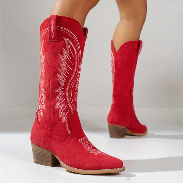 Stylish Ladies' Cowboy Boots with Chunky Heel