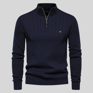 Stylish Ribbed Zip-Neck Men's Sweater