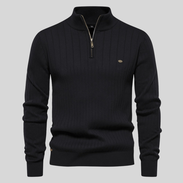 Stylish Ribbed Zip-Neck Men's Sweater