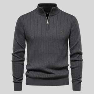 Stylish Ribbed Zip-Neck Men's Sweater