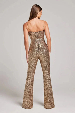 Shimmering Glitter Jumpsuit with Stylish Waist Belt