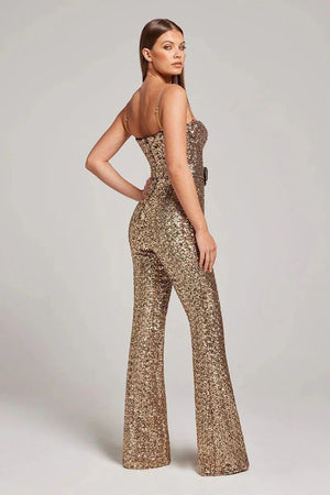 Shimmering Glitter Jumpsuit with Stylish Waist Belt