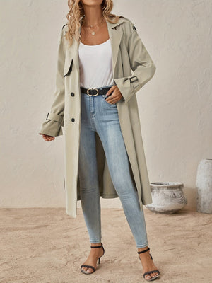 Elegant Long Sleeve Trench Pea Coat in Cotton Blend for Women