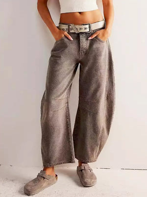 Stylish Leopard Print Barrel Jeans - Trendy Casual Wear