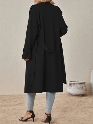 Elegant Long Sleeve Trench Pea Coat in Cotton Blend for Women