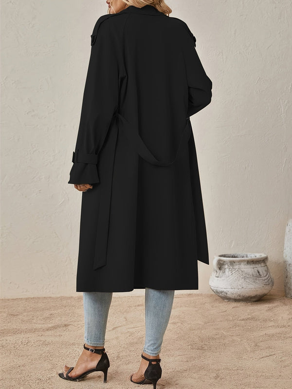 Elegant Long Sleeve Trench Pea Coat in Cotton Blend for Women