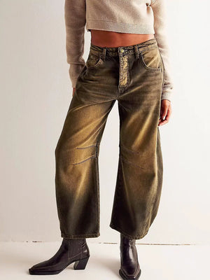 Stylish Leopard Print Barrel Jeans - Trendy Casual Wear