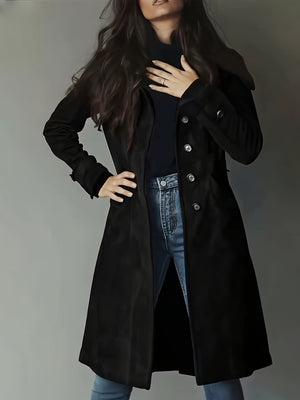 Chic Vintage Women's Coat - Classic Notched Lapel, Structured H-Silhouette