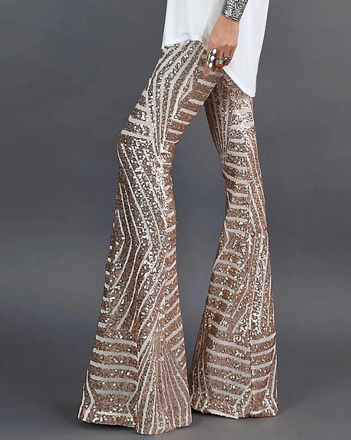 Glamorous Flared Sequin Trousers for Women | Stylish Elegance