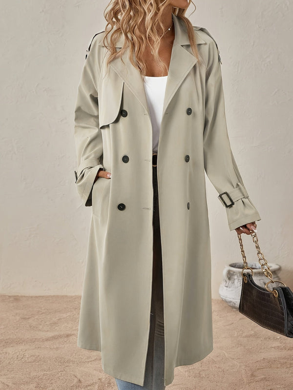 Elegant Long Sleeve Trench Pea Coat in Cotton Blend for Women