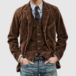 Stylish Corduroy Blazer and Waistcoat Set for Men