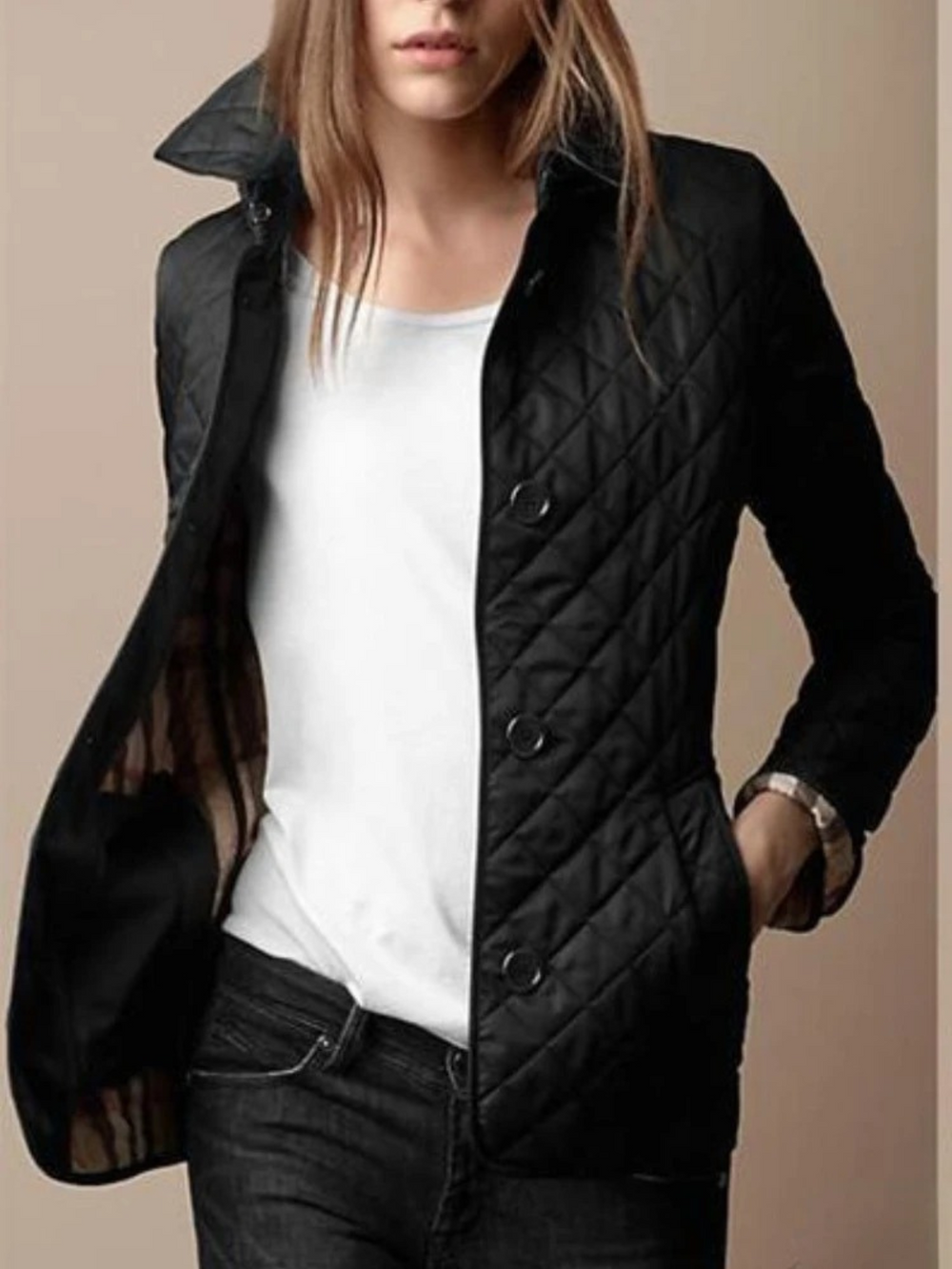 Stylish Quilted Jacket for Women with Cozy Turned-Down Collar