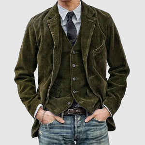 Stylish Corduroy Blazer and Waistcoat Set for Men