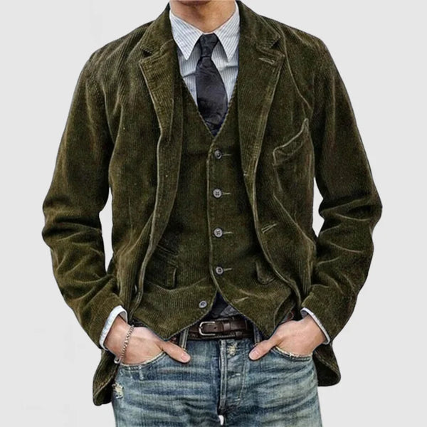 Stylish Corduroy Blazer and Waistcoat Set for Men
