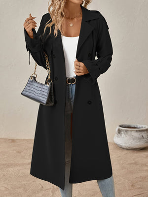 Elegant Long Sleeve Trench Pea Coat in Cotton Blend for Women