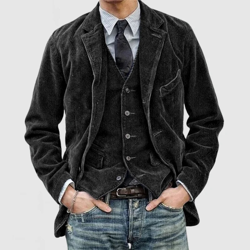 Stylish Corduroy Blazer and Waistcoat Set for Men