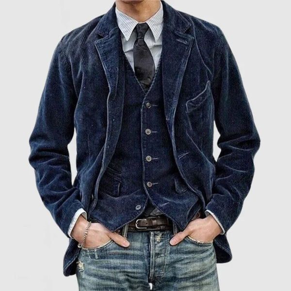 Stylish Corduroy Blazer and Waistcoat Set for Men