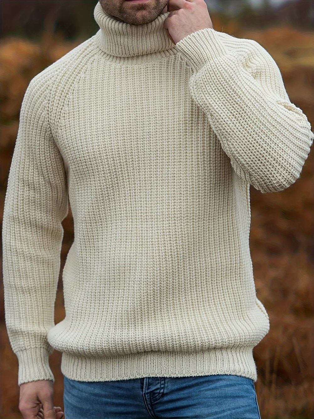Cozy Vintage Beige Turtleneck Sweater for Men | Perfect for Autumn and Winter