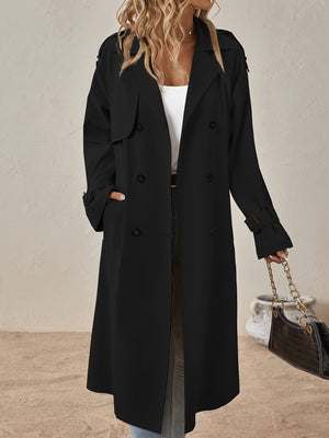 Elegant Long Sleeve Trench Pea Coat in Cotton Blend for Women