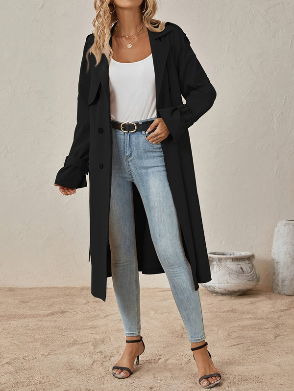 Elegant Long Sleeve Trench Pea Coat in Cotton Blend for Women